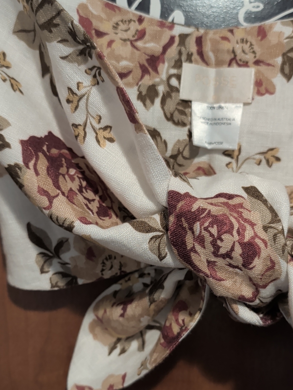 Posse White Floral Linen Front Tie Blouse - Picture 4 of 5